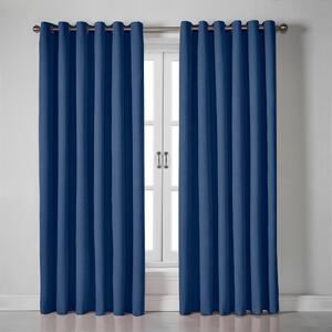 Linen Look Ready Made Eyelet Blackout Curtains Blue