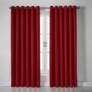 Linen Look Ready Made Eyelet Blackout Curtains Red