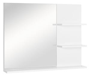 Kleankin Modern Bathroom Mirror, Wall-mounted Vanity Mirror with 3 Tiers Storage Shelves for Make Up, White