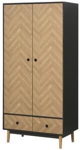 HOMCOM Modern Wardrobe Cabinet Wood Grain Sticker Surface with Shelf, Hanging Rod and 2 Drawers 90x50x190cm