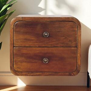 Solid Mango Wood Floating Mini Bedside with 2 Smooth-Gliding Drawers, Handcrafted Desk with Stain-based Finish, 25L x 30W x 25H cm, Brown Aosom UK