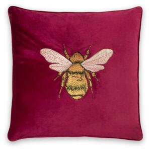 Claverton Bee Square Scatter Cushion Silver | Velvet Accent Pillow