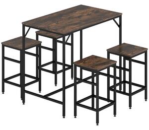 HOMCOM Industrial Rectangular Bar Table and Stools with 4 Stools, Dining Table and Chairs Set for Dining Room, Bar Table Set, Dinette Aosom UK