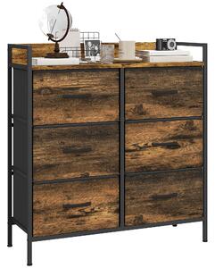HOMCOM Rustic Chest of Six Fabric Drawers - Brown Wood Effect Aosom UK