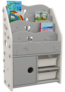 AIYAPLAY Kids Storage Units with 2 Storage Boxes, 4 Tier Bookshelf, Cabinet, 67 x 29 x 98cm Light Grey Aosom UK