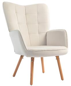 HOMCOM Modern Accent Chair Velvet-Touch Tufted Wingback Armchair Upholstered Leisure Lounge Sofa Club Chair with Wood Legs, Cream White Aosom UK