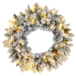 HOMCOM Christmas Wreaths for Front Door for Front Door with LED Lights, Pine Cones, 60cm Pre-Lit Wreath for Windows, Wall, Green Aosom UK