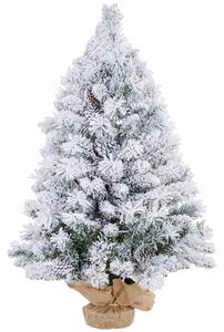 HOMCOM 3ft Prelit Artificial Christmas Tree with Warm White LED Light and 133 Tips, Concrete Base, Flocked Xmas Tree with Pine Cones, Green