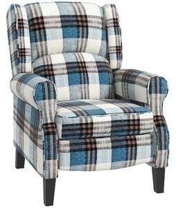 HOMCOM Wingback Reclining Chair Push Back Recliner Armchair for Living Room Bedroom with Footrest Armrests Wood Legs Blue