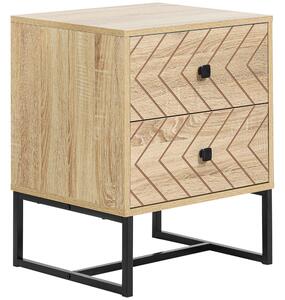 HOMCOM Unique Bedside Cabinet, Two-Drawer Nightstand, Zig Zag Design, Black Metal Handles, Melamine Finish