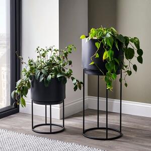 Set of 2 Round Graphite Metal Plant Stands