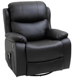 HOMCOM PU Leather Reclining Chair with 8 Massage Points and Heat, Manual Recliner with Swivel Base, Footrest and Remote, Black