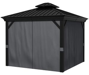 Outsunny 3 x 3.7m Outdoor Hardtop Gazebo Canopy Aluminum Frame with 2-Tier Roof & Mesh Netting Sidewalls for Patio, Dark Grey