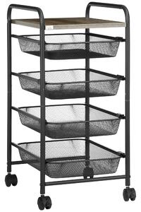 HOMCOM Storage Trolley on Wheels, Rolling Utility Serving Cart with 4 Mesh Trays for Living Room, Kitchen, Black
