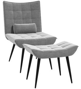 HOMCOM Armless Accent Chair w/ Footstool Set, Modern Tufted Upholstered Lounge Chair w/ Pillow, Steel Legs, Grey