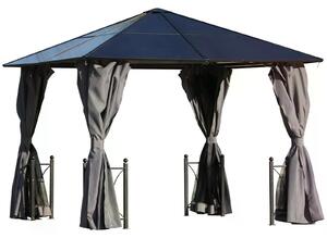 Outsunny 3 x 3(m) Hardtop Gazebo Canopy with Polycarbonate Roof, Steel & Aluminium Frame, Garden Pavilion with Mosquito Netting and Curtains, Black