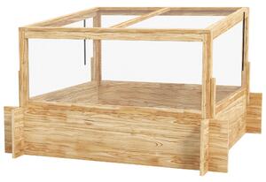 Outsunny Wooden Elevated Planter Box with Cold Frame Greenhouse, Openable Top for Vegetables, Flowers, Herbs