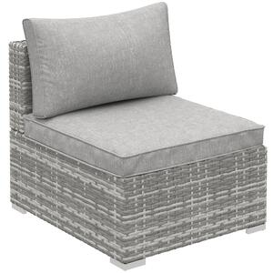 Outsunny Outdoor Garden Furniture Rattan Single Middle Sofa with Cushions for Backyard Porch Garden Poolside Light Grey