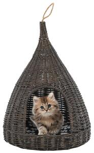 Cat House with Cushion Grey 40x60 cm Natural Willow Teepee