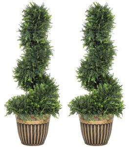 HOMCOM Set of 2 Artificial Plants, Topiary Spiral Boxwood Cypress Trees with Pot, for Home Indoor Outdoor Decor, 90cm