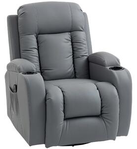 HOMCOM Massage Recliner Armchair, PU Leather Recliner Chair, Grey