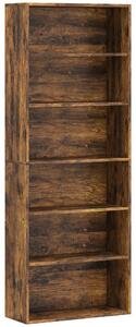 HOMCOM Six Shelf Bookcase - Rustic Brown