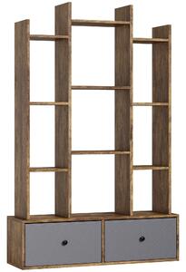 HOMCOM 12 Shelf Storage Unit, with Drawers - Brown