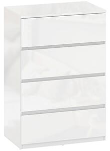 HOMCOM High Gloss Chest of Drawers, 4-Drawer Storage Cabinet, Modern Dresser for Bedroom, Stylish & Functional, White Aosom UK