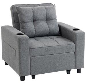 HOMCOM 3-in-1 Single Sofa Bed, Convertible Sleeper Chair Bed - Dark Grey