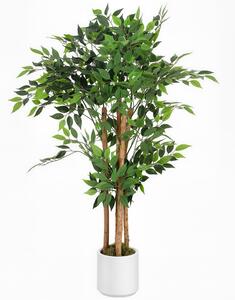 HOMCOM 120cm Artificial Ficus Tree, Fake Potted Tree with Solid Wood Trunk and Pot for Indoor, Green