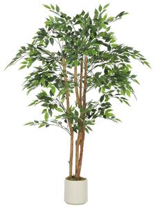 HOMCOM 150cm Artificial Ficus Tree, Fake Potted Tree with Solid Wood Trunk and Pot for Indoor, Green