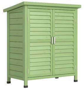 Outsunny Garden Shed Wooden Garden Storage Shed 2 Door Unit Solid Fir Wood Garage Tool Organisation Cabinet, 87L x 46.5W x 96.5Hcm, Green
