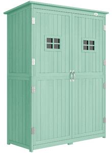 Outsunny Wooden Garden Shed with Two Windows, Tool Storage Cabinet, Outdoor Double Door organiser 127.5L x 50W x 164H cm, Green