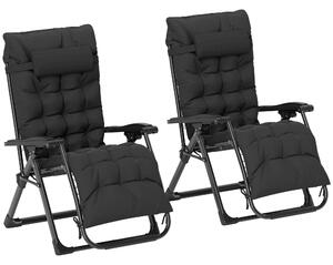 Outsunny 2 Piece Reclining Zero Gravity Sun Loungers with Cushions, Black