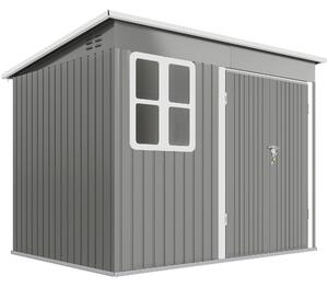 Outsunny 8.5 x 6ft Storage Shed Galvanised Steel Garden Shed, Metal Shed with Foundation Kit, Window, Lockable Wide Doors and Air Vents for Outdoor Patio, Light Grey