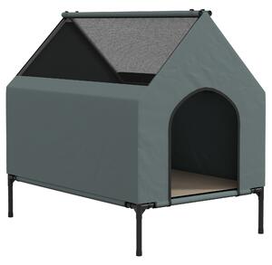 PawHut Dog House Outdoor Elevated Dog Bed with Removable Cover, Mesh Windows, Storage Bag, for S and M-Sized Dogs, Grey