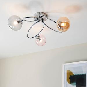 Endon 95290 Ellipse 3 Light Semi Flush Ceiling Light In Satin Brass With Coloured Glass Shades