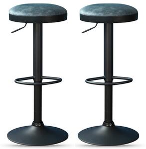 Rexford Stone Blue Fabric Gas Lift Stools - Pair
