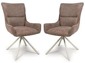 Tirana Coffee Fabric Dining Chairs In Pair