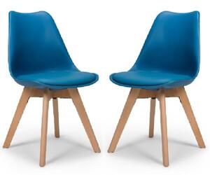 Regis Blue Leather Dining Chairs With Oak Legs In Pair