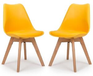 Regis Yellow Leather Dining Chairs With Oak Legs In Pair