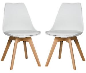 Regis White Leather Dining Chairs With Oak Legs In Pair