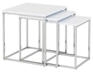 Cayuta White High Gloss Nest Of 3 Tables With Chrome Frame