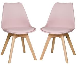 Regis Pink Leather Dining Chairs With Oak Legs In Pair