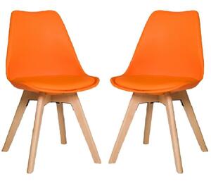 Regis Orange Leather Dining Chairs With Oak Legs In Pair