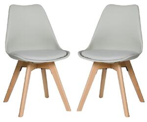 Regis Grey Leather Dining Chairs With Oak Legs In Pair