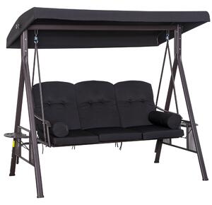 Outsunny 3 Seater Swing Chair, Outdoor Hammock with Canopy Cushion Shelter, Black