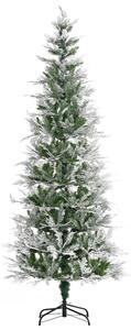 HOMCOM Pencil Snow Flocked Artificial Christmas Tree with Realistic Cypress Branches, Auto Open, Green