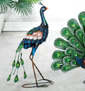 Akron Small Metal Peacock Sculpture - Blue And Green