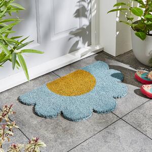 Flower Half Moon Coir Doormat MultiColoured